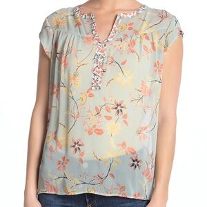 DR2 by Daniel Rainn‎ Contrast Floral Print Cap Sleeve Top Large L